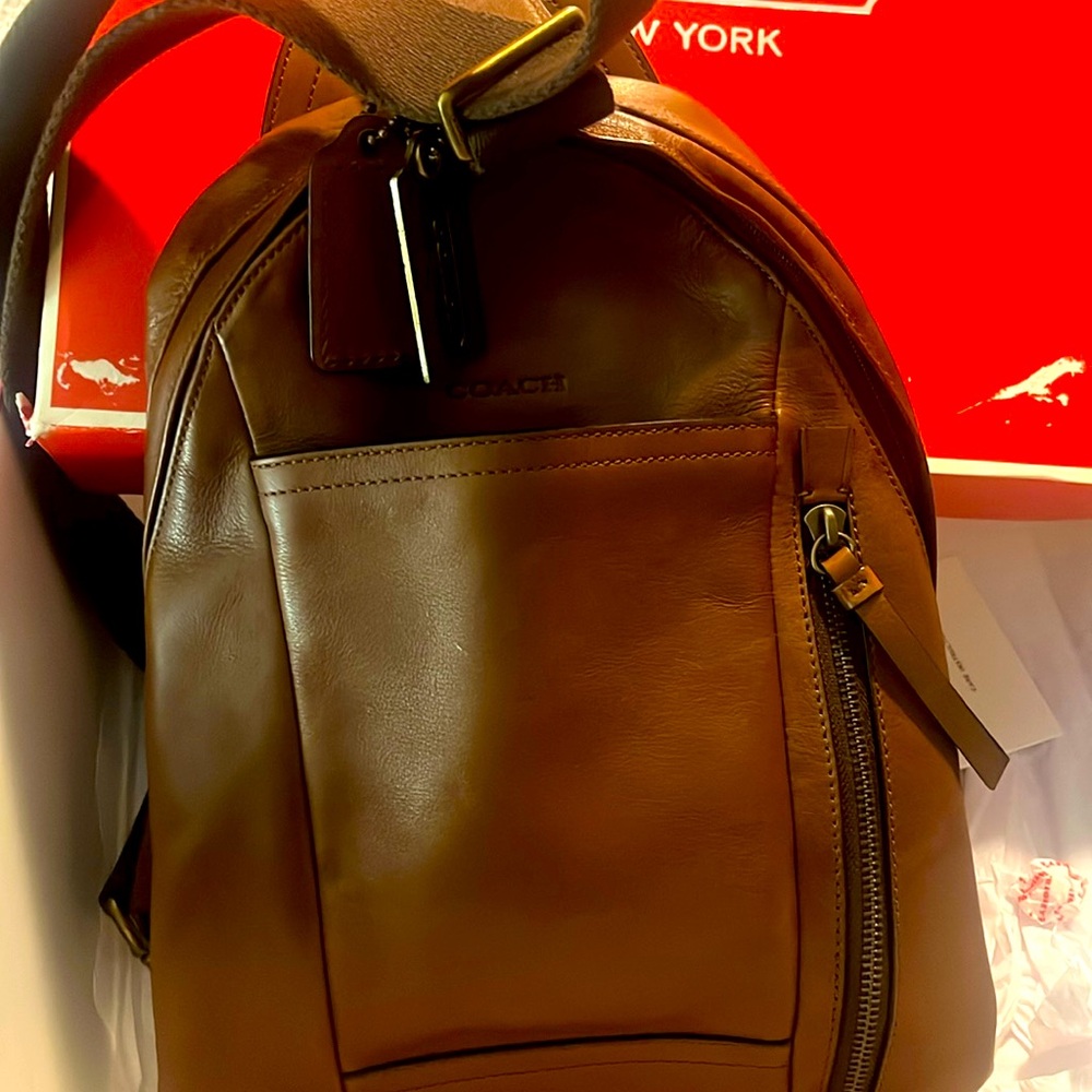 Cognac leather coach crossbody bag gently used